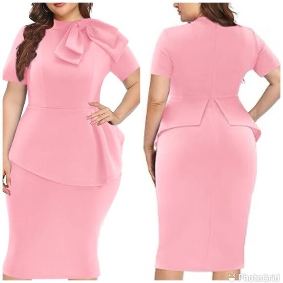 Elegant Strechy Peplum Bodycon Short Sleeve Work Dresses Bow Club Ruffle… - Picture 1 of 11